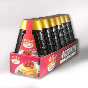 Case of Don Victor raspberry flavored honey, with 6 bottles of natural honey flavors.